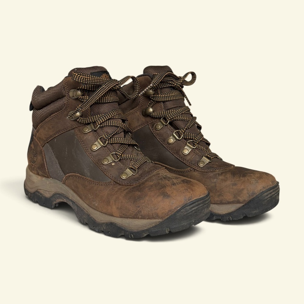 Timberland Keele Ridge Sz 8.5 Waterproof Hiking Boots Brown Leather Trail A163L